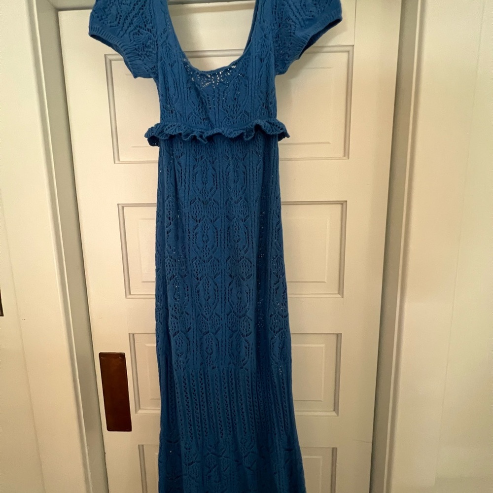 Zara Blue Crochet Maxi Dress